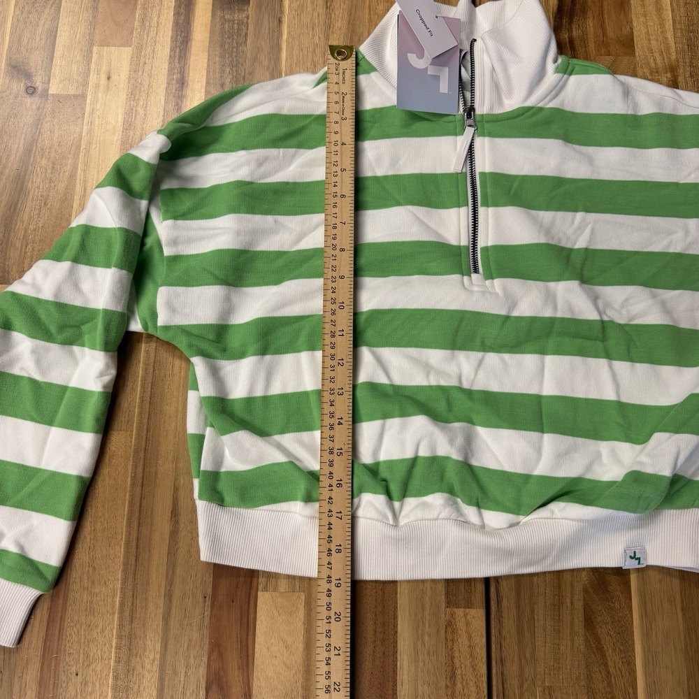 NWT JoyLab Cropped Fit Green White Striped Womens Pullover Sweater Size S - Picture 5 of 8